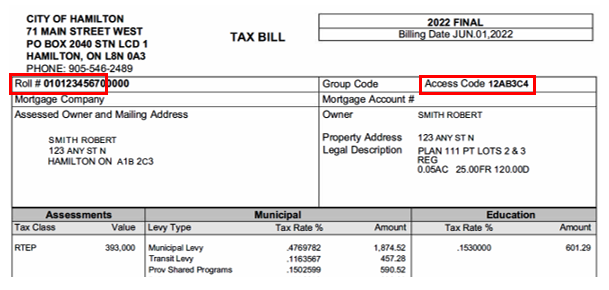 Example tax bill